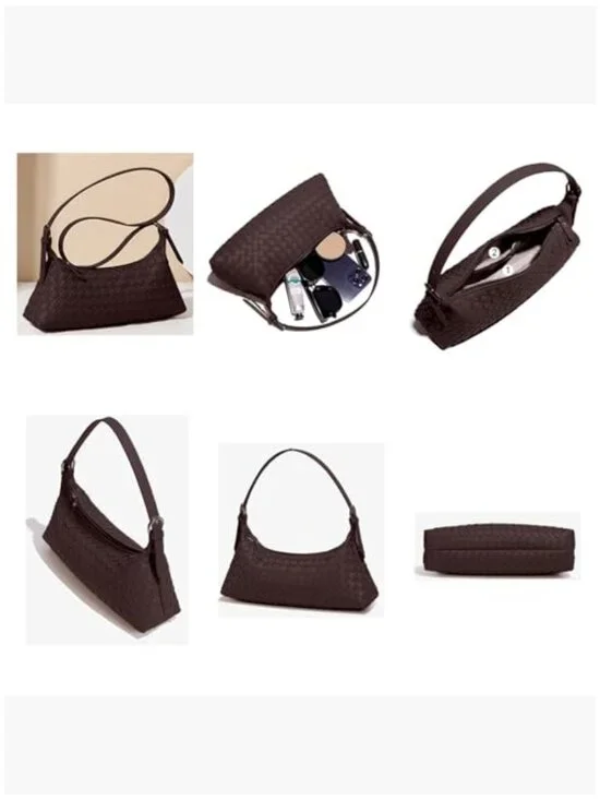 Woven Faux Leather Handbag, Adjustable Crossbody Shoulder Tote Purse - Picture 5 of 7